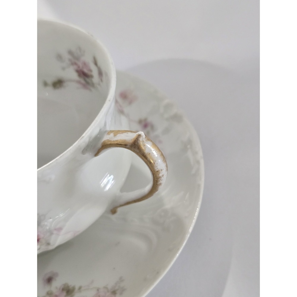 Haviland Limoges Schleiger Pink Rose Sprays Cup & Saucer Set Antique France - Picture 4 of 6